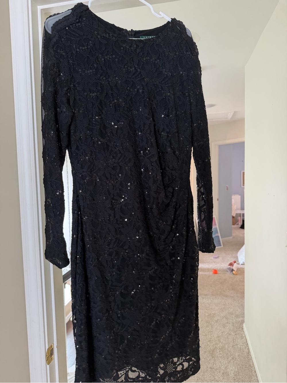 Lauren by Ralph Lauren Black Lace Sequin Long Sleeve Dress